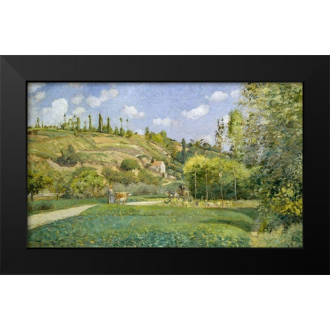 A Cowherd at Valhermeil, Auvers-sur-Oise Black Modern Wood Framed Art Print by Pissarro, Camille