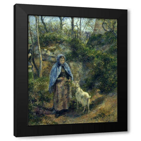 The Goat Girl Black Modern Wood Framed Art Print by Pissarro, Camille