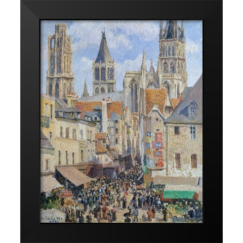 Rue de lEpicerie, Rouen Effect of Sunlight Black Modern Wood Framed Art Print by Pissarro, Camille