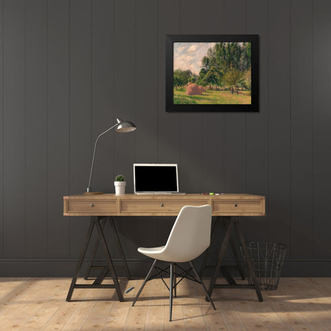 Haystacks, Morning, Eragny Black Modern Wood Framed Art Print by Pissarro, Camille