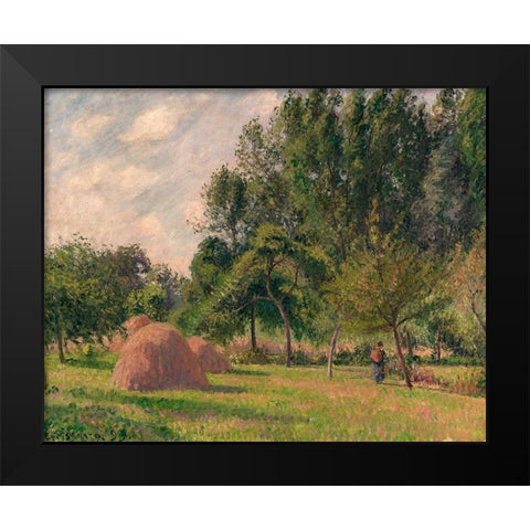 Haystacks, Morning, Eragny Black Modern Wood Framed Art Print by Pissarro, Camille