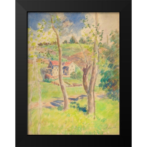 Landscape Black Modern Wood Framed Art Print by Pissarro, Camille