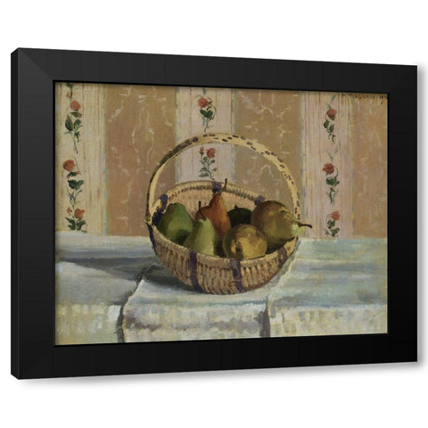 Still Life. Apples and Pears in a Round Basket Black Modern Wood Framed Art Print by Pissarro, Camille