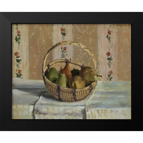 Still Life. Apples and Pears in a Round Basket Black Modern Wood Framed Art Print by Pissarro, Camille