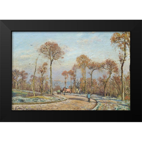 The Road to Versailles, Louveciennes, Morning Frost Black Modern Wood Framed Art Print by Pissarro, Camille