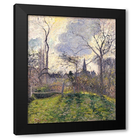 The Bell Tower of Bazincourt Black Modern Wood Framed Art Print by Pissarro, Camille