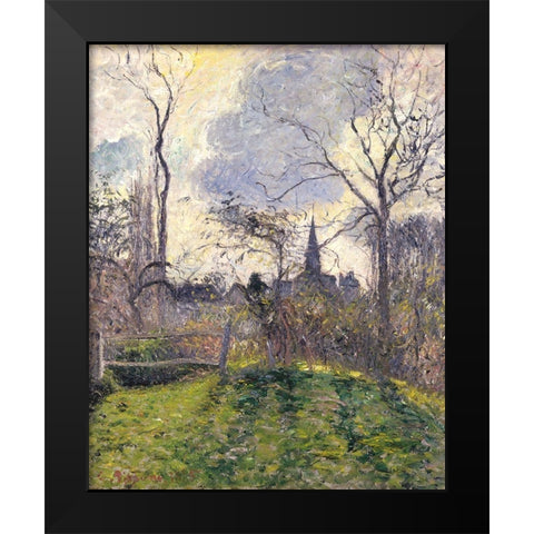 The Bell Tower of Bazincourt Black Modern Wood Framed Art Print by Pissarro, Camille