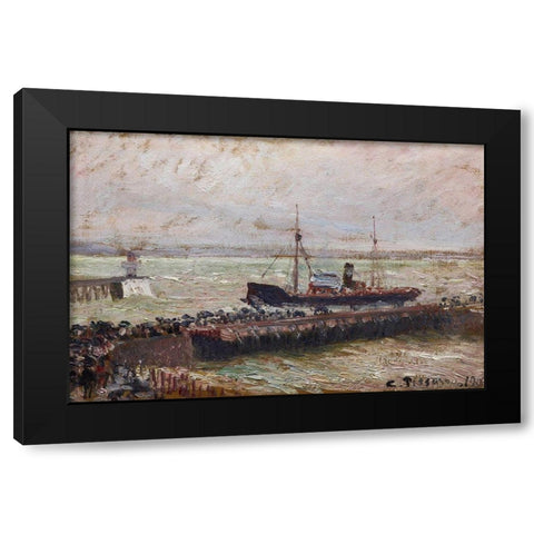 Entrance to the Harbour at Le Havre, Overcast Sky Black Modern Wood Framed Art Print by Pissarro, Camille
