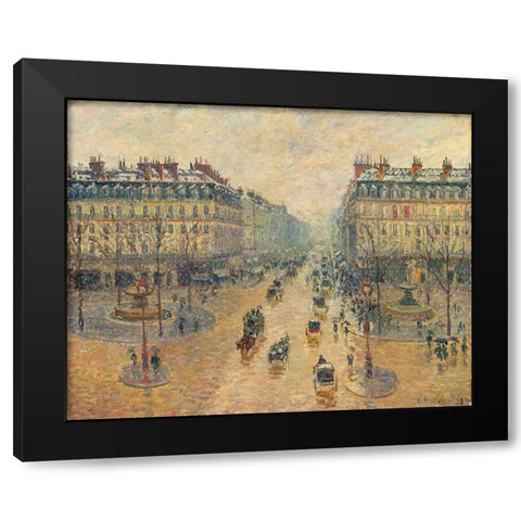 Avenue de LOpera, Effect of Snow in the Morning Black Modern Wood Framed Art Print by Pissarro, Camille
