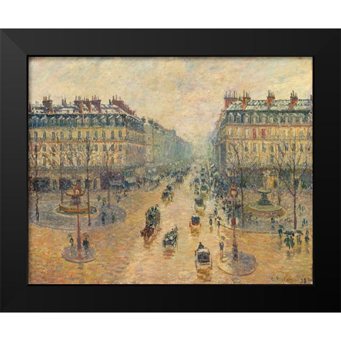 Avenue de LOpera, Effect of Snow in the Morning Black Modern Wood Framed Art Print by Pissarro, Camille