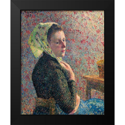 Woman with green scarf Black Modern Wood Framed Art Print by Pissarro, Camille