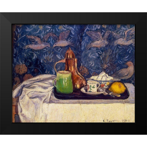 Still Life with a Coffeepot Black Modern Wood Framed Art Print by Pissarro, Camille
