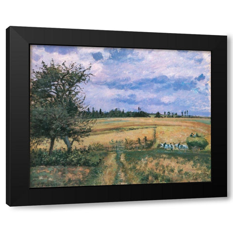 Landscape in Pontoise Black Modern Wood Framed Art Print by Pissarro, Camille