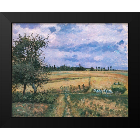 Landscape in Pontoise Black Modern Wood Framed Art Print by Pissarro, Camille