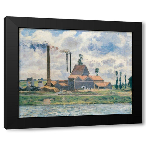 Factory at Saint-Ouen-lAumone Black Modern Wood Framed Art Print by Pissarro, Camille