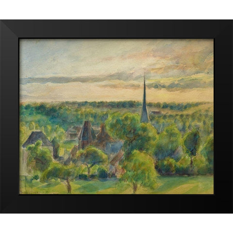 Landscape at Eragny Black Modern Wood Framed Art Print by Pissarro, Camille