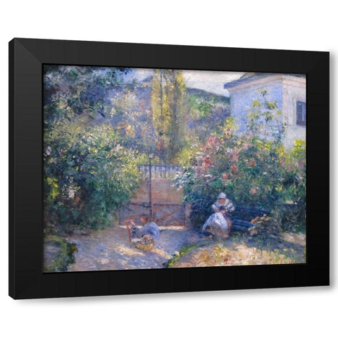 Hermitage Garden, Maison Rouge Black Modern Wood Framed Art Print by Pissarro, Camille