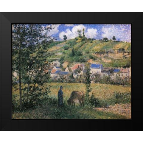 Landscape at Chaponval Black Modern Wood Framed Art Print by Pissarro, Camille