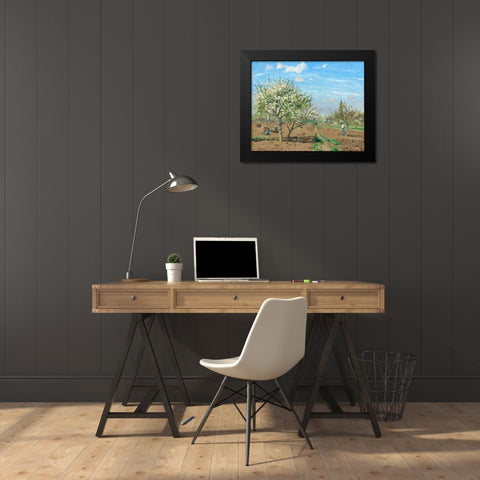 Orchard in Bloom, Louveciennes Black Modern Wood Framed Art Print by Pissarro, Camille