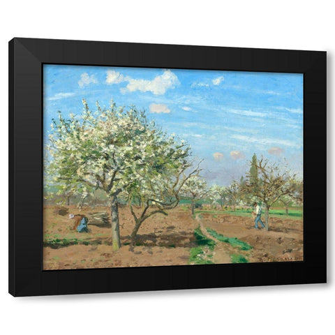 Orchard in Bloom, Louveciennes Black Modern Wood Framed Art Print by Pissarro, Camille