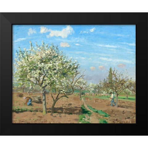Orchard in Bloom, Louveciennes Black Modern Wood Framed Art Print by Pissarro, Camille