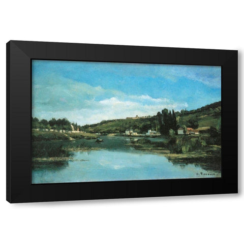 The Marne at Chennevieres Black Modern Wood Framed Art Print by Pissarro, Camille