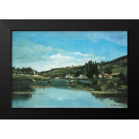 The Marne at Chennevieres Black Modern Wood Framed Art Print by Pissarro, Camille