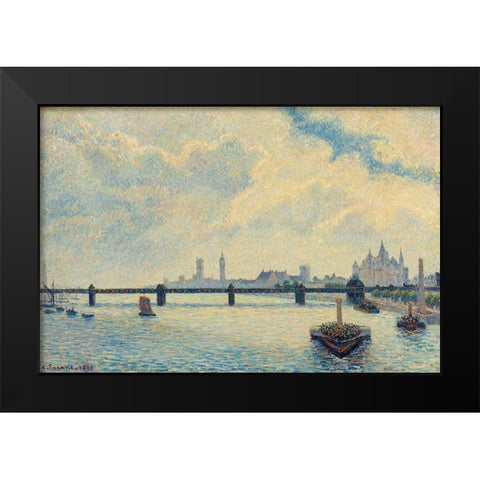 Charing Cross Bridge, London Black Modern Wood Framed Art Print by Pissarro, Camille