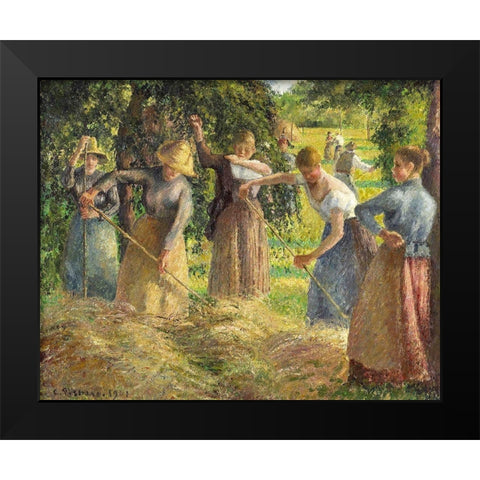 Hay Harvest at Eragny Black Modern Wood Framed Art Print by Pissarro, Camille