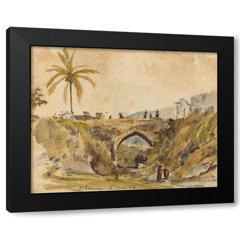 Bridge at Caracas Black Modern Wood Framed Art Print with Double Matting by Pissarro, Camille