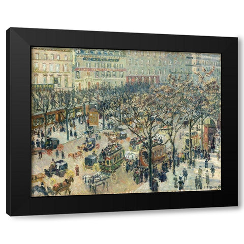 Boulevard des Italiens, Morning, Sunlight Black Modern Wood Framed Art Print with Double Matting by Pissarro, Camille