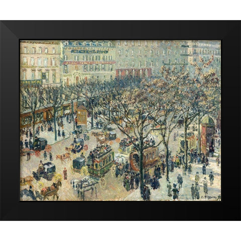 Boulevard des Italiens, Morning, Sunlight Black Modern Wood Framed Art Print by Pissarro, Camille
