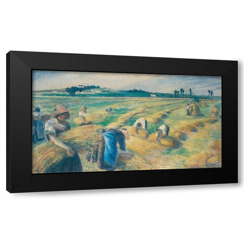 Harvest Black Modern Wood Framed Art Print with Double Matting by Pissarro, Camille