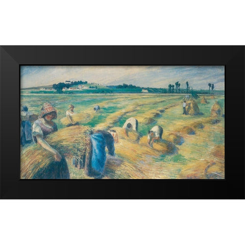 Harvest Black Modern Wood Framed Art Print by Pissarro, Camille