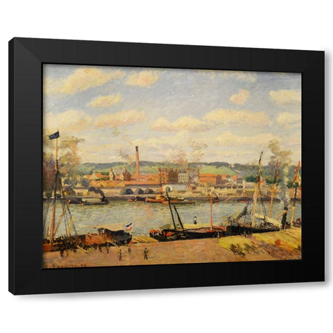 View on the cotton mill of Oiseel near Rouen Black Modern Wood Framed Art Print by Pissarro, Camille