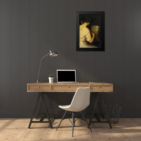 The Lute Player Black Modern Wood Framed Art Print by Weir, J Alden