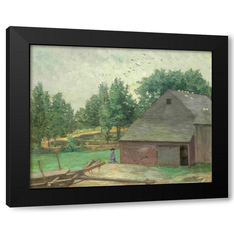 Summer in Connecticut. The Old Barn at Branchville Black Modern Wood Framed Art Print by Weir, J Alden