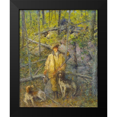 Hunter and Dogs Black Modern Wood Framed Art Print by Weir, J Alden