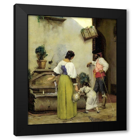 At the Water Trough Black Modern Wood Framed Art Print by Weir, J Alden