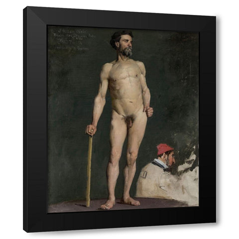 Study of a Male Nude Leaning on aÂ Staff Black Modern Wood Framed Art Print with Double Matting by Weir, J Alden