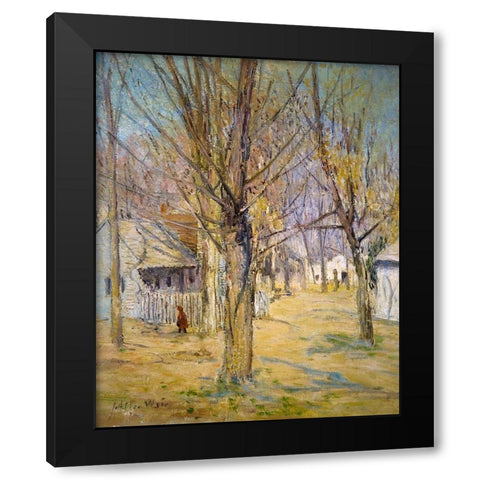 Connecticut Village-Going to School Black Modern Wood Framed Art Print by Weir, J Alden