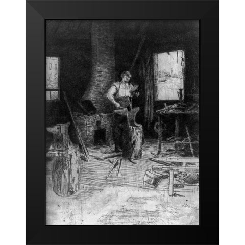 The blacksmiths shop Black Modern Wood Framed Art Print by Weir, J Alden
