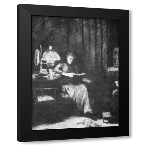 The Evening Lamp Black Modern Wood Framed Art Print with Double Matting by Weir, J Alden