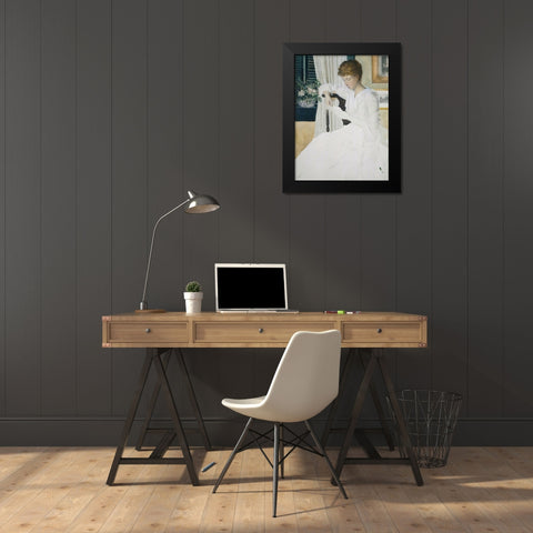 Anna Dwight Weir Reading a Letter Black Modern Wood Framed Art Print by Weir, J Alden