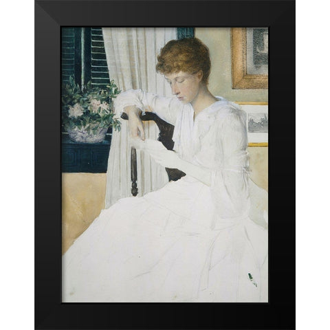 Anna Dwight Weir Reading a Letter Black Modern Wood Framed Art Print by Weir, J Alden