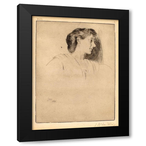 Profile Head of a Woman Black Modern Wood Framed Art Print by Weir, J Alden