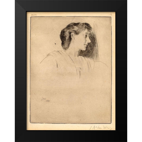 Profile Head of a Woman Black Modern Wood Framed Art Print by Weir, J Alden