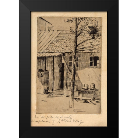 Dooryard-Buckets and Tree Black Modern Wood Framed Art Print by Weir, J Alden