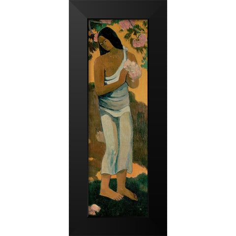Tahitian Woman With Blossom  Black Modern Wood Framed Art Print by Gauguin, Paul