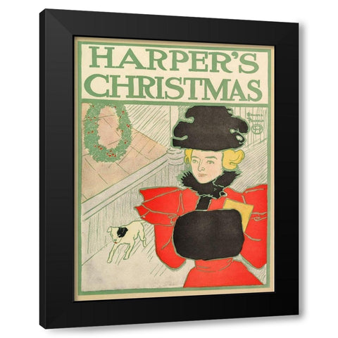 Harpers Christmas 1896 Black Modern Wood Framed Art Print by Penfield, Edward